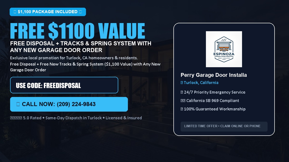 Free Disposal + Free New Tracks & Spring System with Any New Garage Door Order ($1100 Value) in Turlock, CA